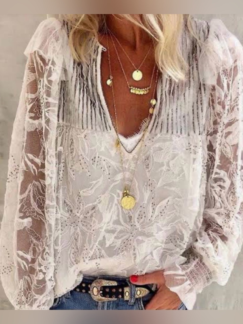 Antik Batik Lace Mesh Beaded Boho Top